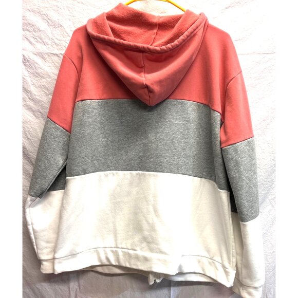 Colorblock Zip-Up Hoodie XXL Pink/Gray/White w Drawstring Hood and Pockets - Picture 3 of 5